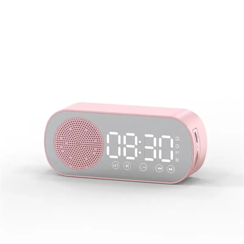 Intelligence LED Wireless Bluetooth-compatible Speaker Mirror Surface Clock Double Alarm Support TF Card FM Radio Sound Bar