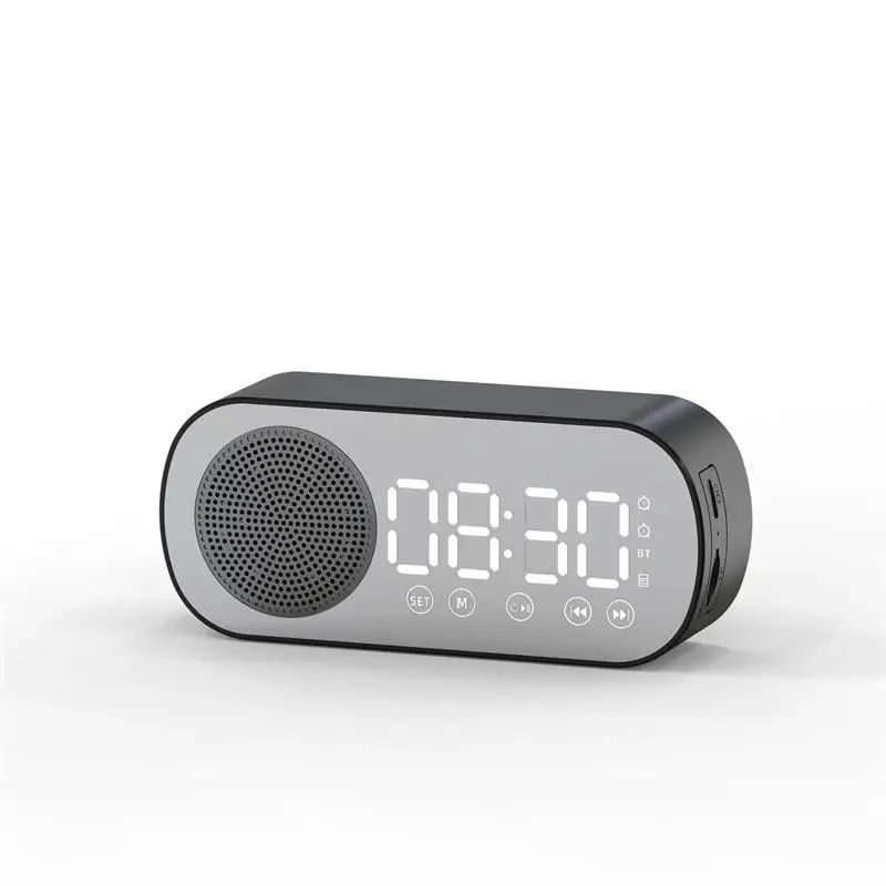 Intelligence LED Wireless Bluetooth-compatible Speaker Mirror Surface Clock Double Alarm Support TF Card FM Radio Sound Bar