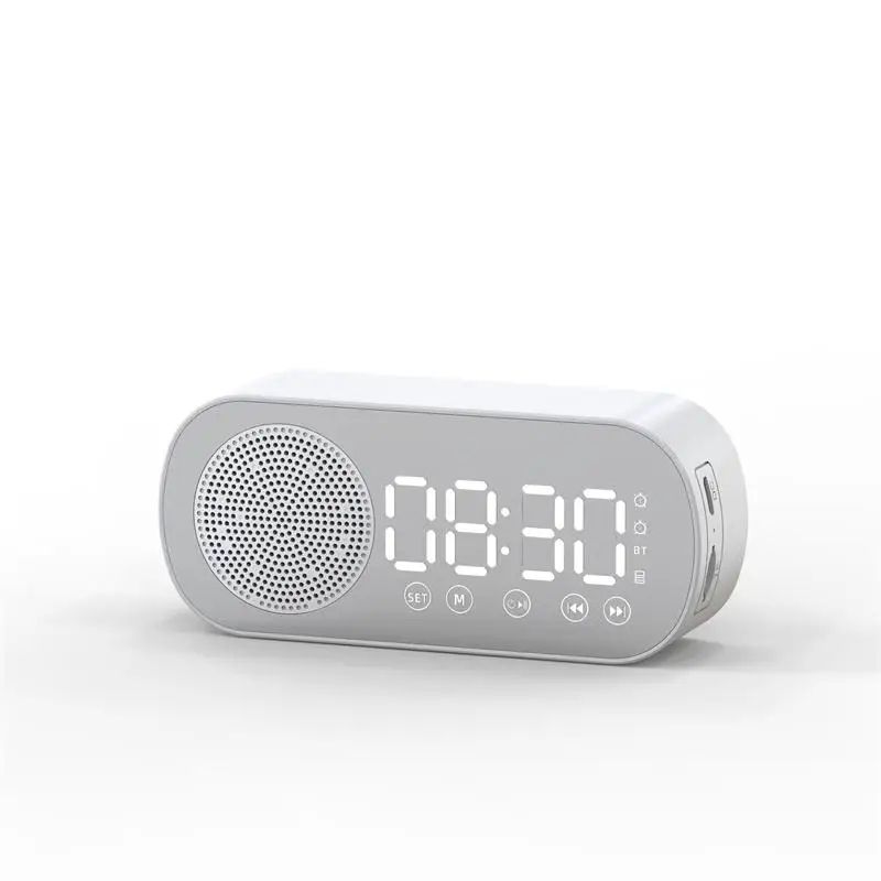 Intelligence LED Wireless Bluetooth-compatible Speaker Mirror Surface Clock Double Alarm Support TF Card FM Radio Sound Bar