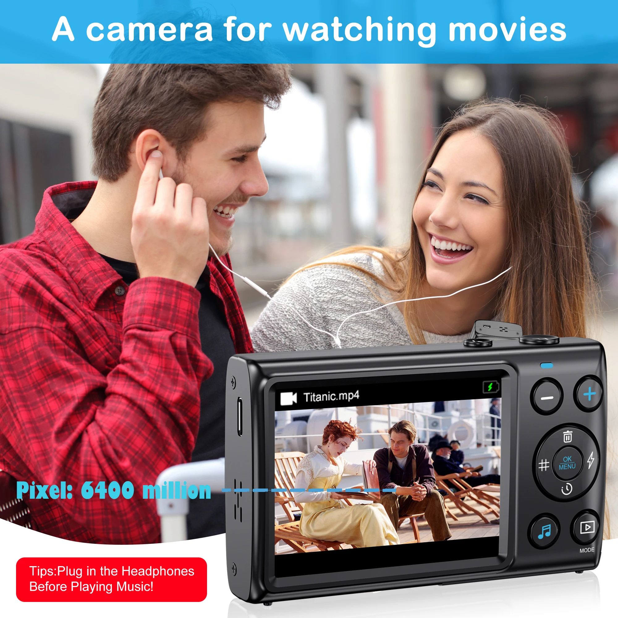 Digital Camera Children Camera for Children Gift Camcorder with 18x Zoom Compact Cameras 4K HD Cameras for Instant Photography