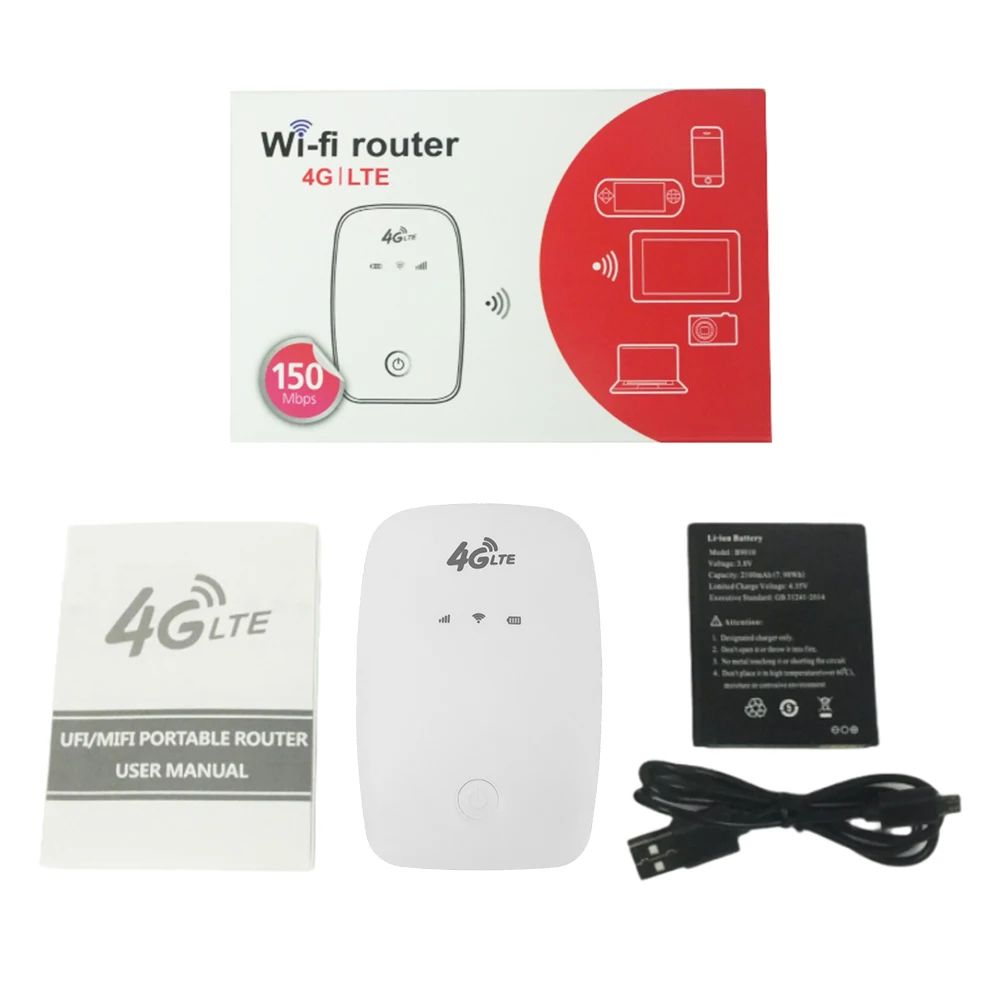 4G LTE Wireless Internet Router 2100mAh 150Mbps Pocket Mobile Hotspot with Sim Card Slot Modem Router for Home Office Car Travel