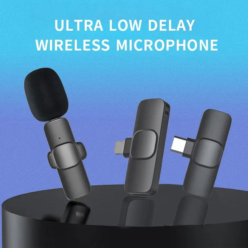 Portable Wireless Lavalier Microphone Audio Video Recording Mini Mic Live Broadcast Noise Reduction Mic for iPhone Android