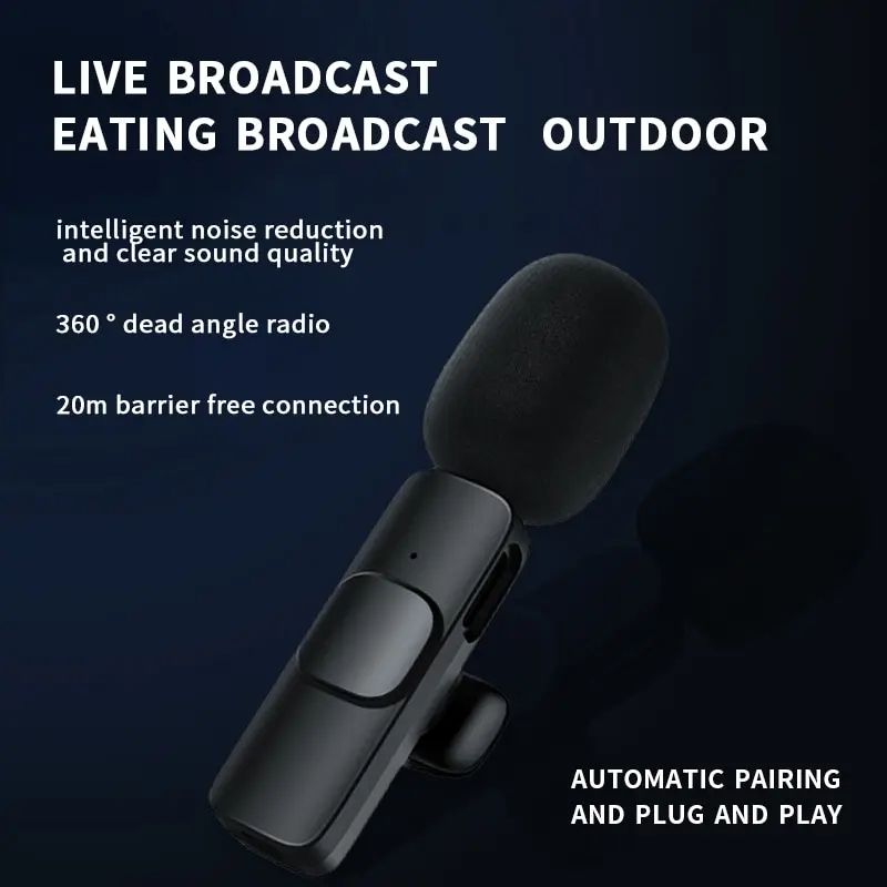 Portable Wireless Lavalier Microphone Audio Video Recording Mini Mic Live Broadcast Noise Reduction Mic for iPhone Android