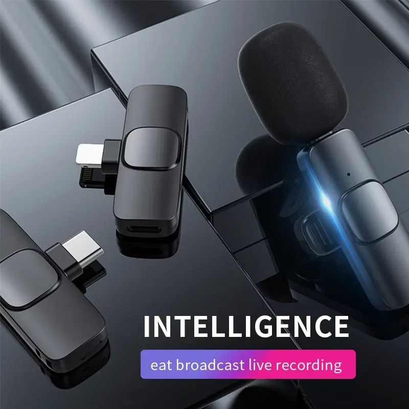 Portable Wireless Lavalier Microphone Audio Video Recording Mini Mic Live Broadcast Noise Reduction Mic for iPhone Android