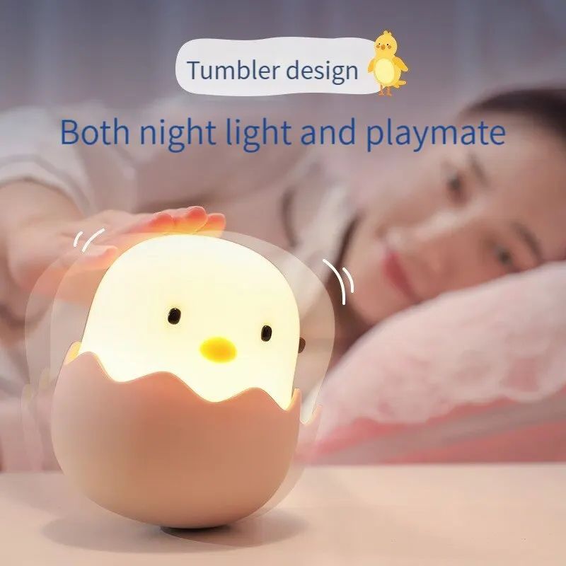 USB Touch LED Rechargeable Dimmable Cartoon Night Light Warm Light Brightness Adjustment Creative Eggshell Bedroom Ambient Light