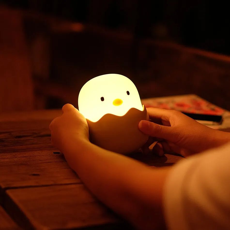 USB Touch LED Rechargeable Dimmable Cartoon Night Light Warm Light Brightness Adjustment Creative Eggshell Bedroom Ambient Light