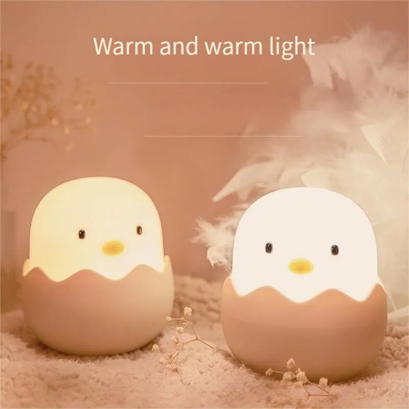 USB Touch LED Rechargeable Dimmable Cartoon Night Light Warm Light Brightness Adjustment Creative Eggshell Bedroom Ambient Light