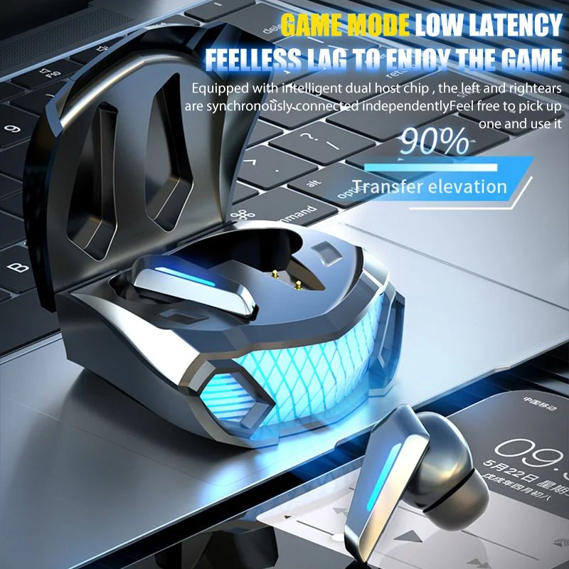 New Wireless Headphones LED Light Game Earbuds with Mic Bluetooth Earphones Noise Reduction Stereo Wireless Bluetooth Headset