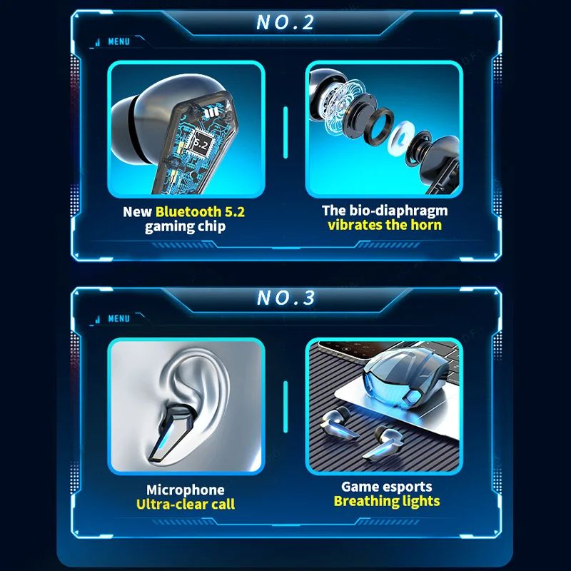 New Wireless Headphones LED Light Game Earbuds with Mic Bluetooth Earphones Noise Reduction Stereo Wireless Bluetooth Headset