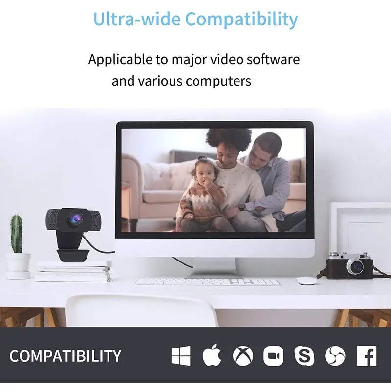 New 1080P Webcam Full HD Web Camera With LED Fill Light Microphone USB Plug Web Cam For PC Computer Mac Laptop Desktop Camera