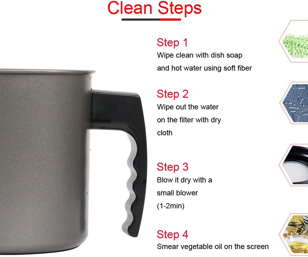 Bacon Grease Container for Home Oil Keeper, Iron Cooking Oil Can with Removable Fine Mesh Strainer and a Coaster Tray, 1300ml/almost 6 full cups