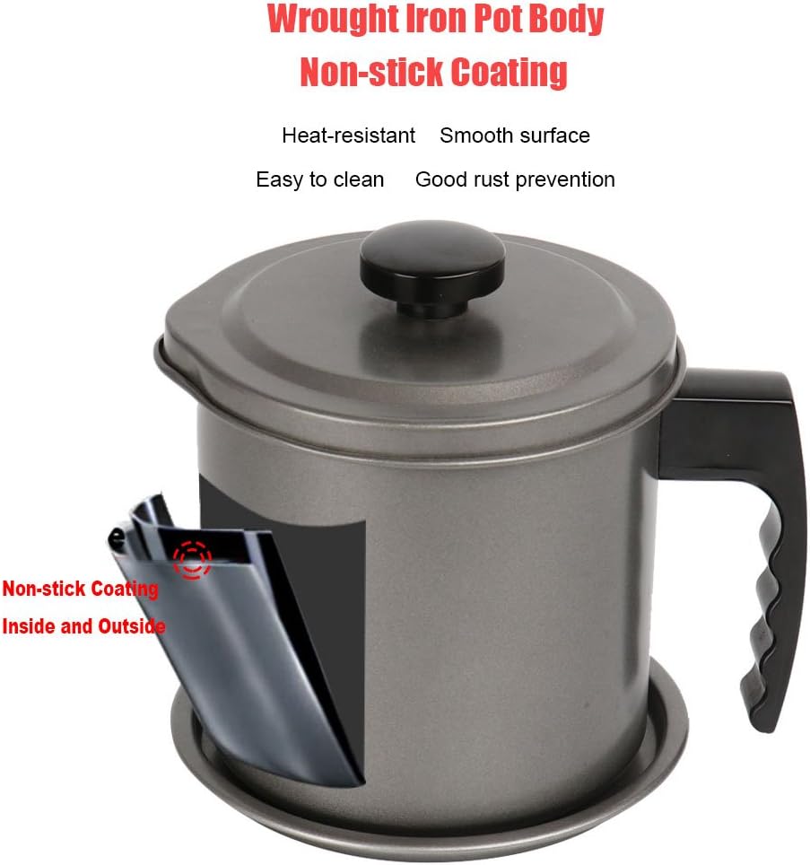 Bacon Grease Container for Home Oil Keeper, Iron Cooking Oil Can with Removable Fine Mesh Strainer and a Coaster Tray, 1300ml/almost 6 full cups