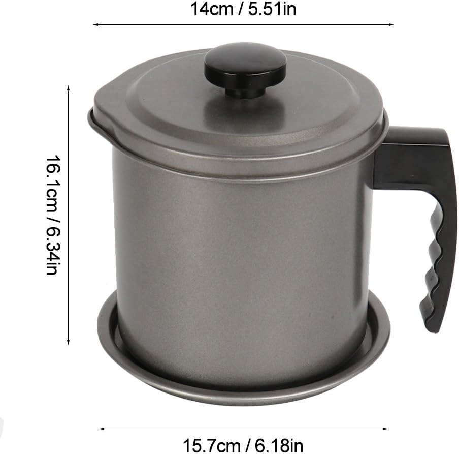 Bacon Grease Container for Home Oil Keeper, Iron Cooking Oil Can with Removable Fine Mesh Strainer and a Coaster Tray, 1300ml/almost 6 full cups