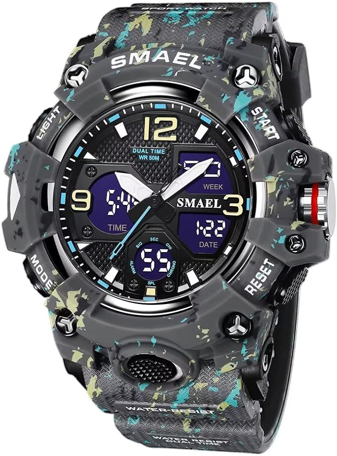 Men's Watches Military Outdoor Waterproof Sports Wrist Watch Date Multi Function LED Alarm Stopwatch, Digital Watches for Mens