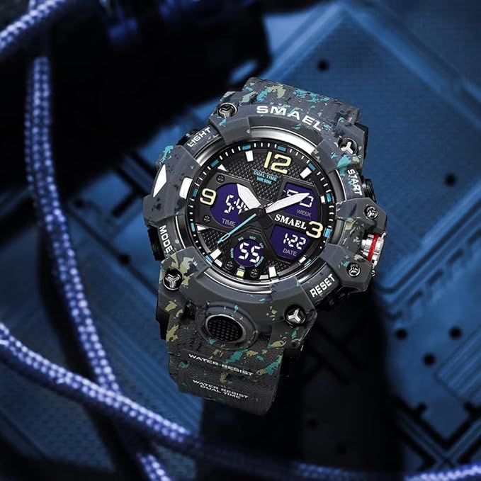Men's Watches Military Outdoor Waterproof Sports Wrist Watch Date Multi Function LED Alarm Stopwatch, Digital Watches for Mens