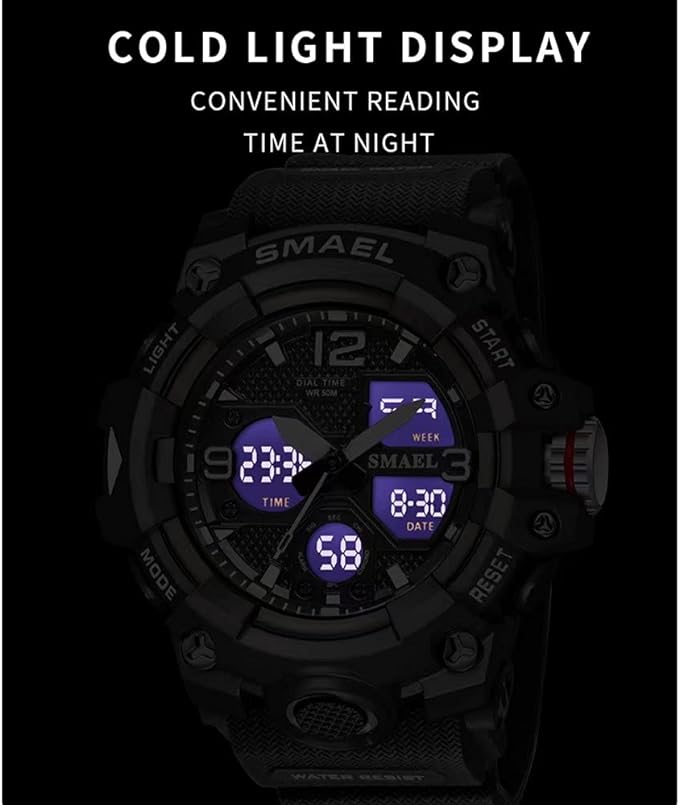 Men's Watches Military Outdoor Waterproof Sports Wrist Watch Date Multi Function LED Alarm Stopwatch, Digital Watches for Mens