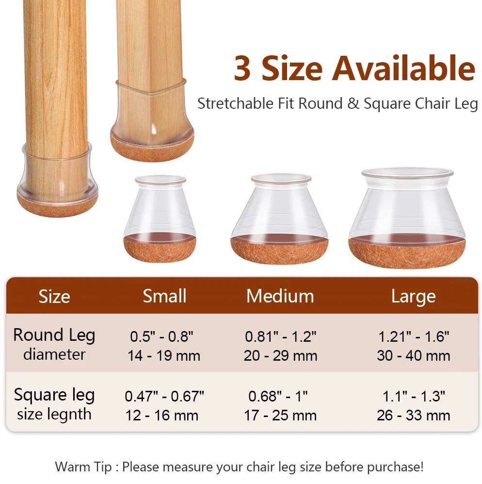 8Pcs Chair Leg Floor Protectors for Hardwood Floors, Silicone Chair Caps Covers Furniture Pads Sliders w/ Wrapped Felt Bottom