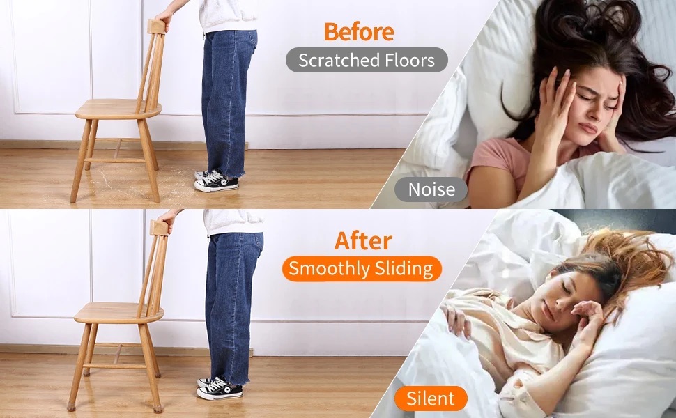 8Pcs Chair Leg Floor Protectors for Hardwood Floors, Silicone Chair Caps Covers Furniture Pads Sliders w/ Wrapped Felt Bottom