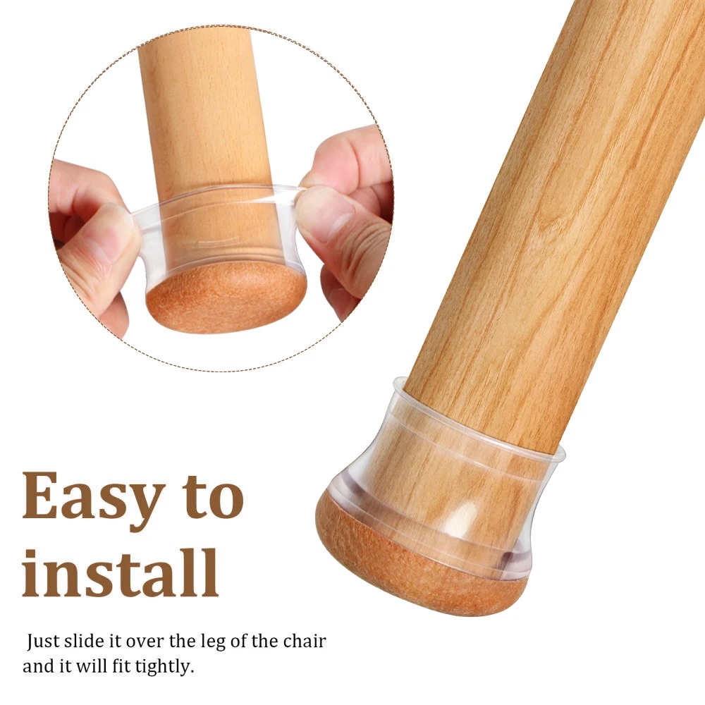 8Pcs Chair Leg Floor Protectors for Hardwood Floors, Silicone Chair Caps Covers Furniture Pads Sliders w/ Wrapped Felt Bottom