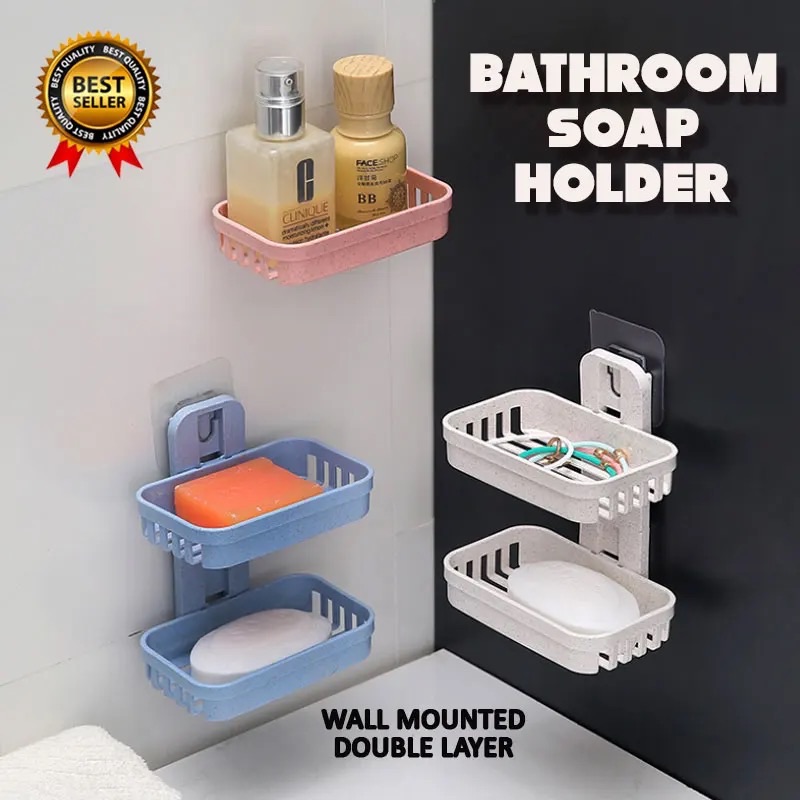 Soap Dishes Box Wall Zeep Houder Shower Soap Tray Holder for Bathroom Double layer Storage Basket