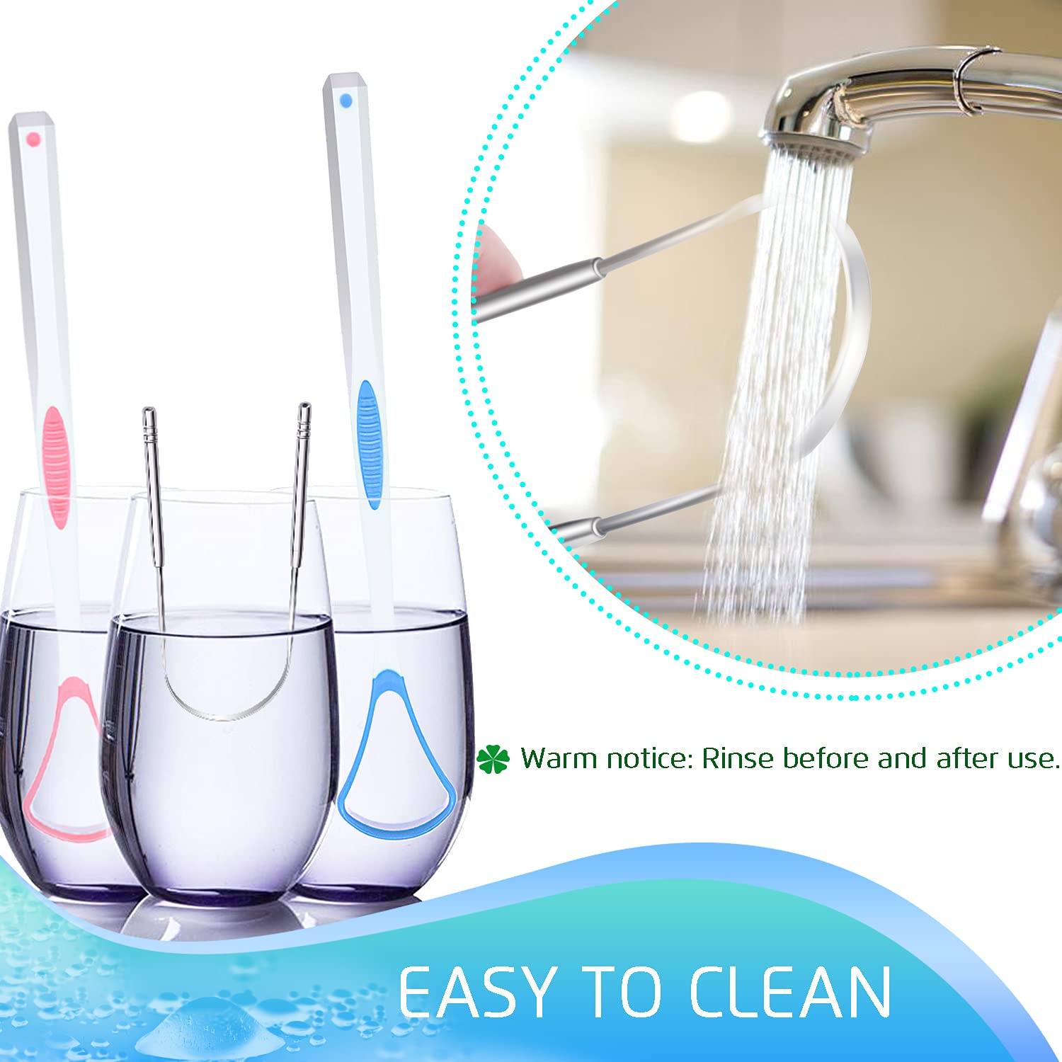 4PCS Tongue Scraper, Stainless Steel Tongue Cleaners, 100% BPA Free Fresher Tongue Tools, Healthy Oral Hygiene Brushes, Medical Grade Reusable Stainless Steel, Eliminate Bad Breath