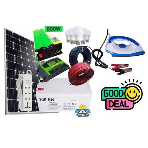 150W Solar Panel Kit with 100Ah Battery, 600W Inverter, 20A Controller, Bulbs & Accessories