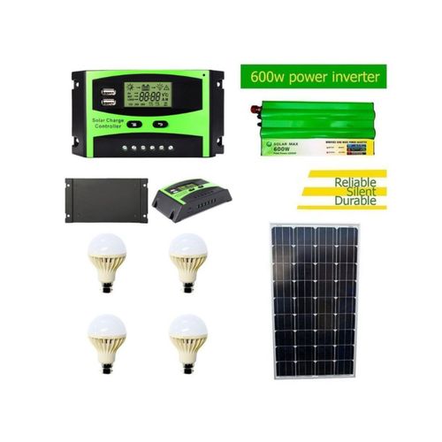200W Solar Panel Kit + 600W Solar Power Inverter + 20AH Solar Charge Controller + 4 DC Bulbs