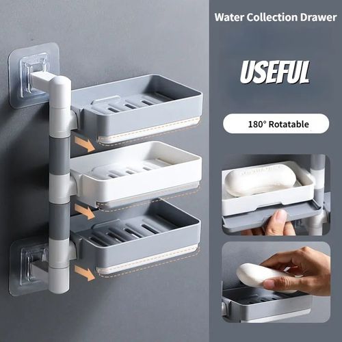 3 Layer Rotating Drain Soap Holder Bathroom Rack Wall Soap Box