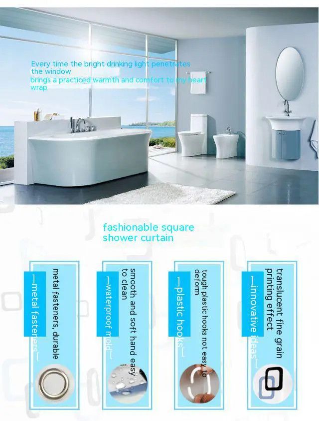 Waterproof PEVA Shower Curtain Liner Transparent Mildew Curtains Bath Decor with Curtain Hook