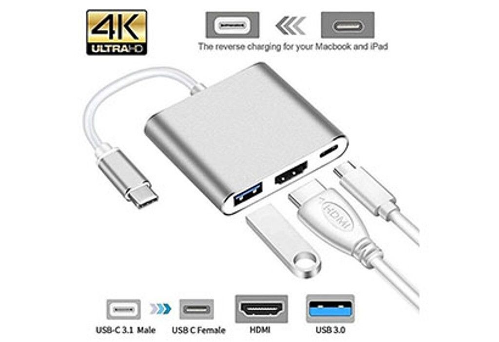 3 in 1 Type-C to 4K HD HDMI USB 3.0 Hub USB-C Data Charging Adapter Cable