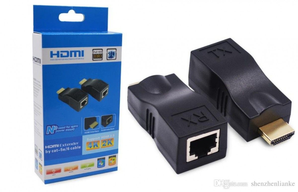 HDMI Extender Over Cat 5e/6, HDMI to RJ45 Ethernet Network Converter 2 Ports, Support 1080 P