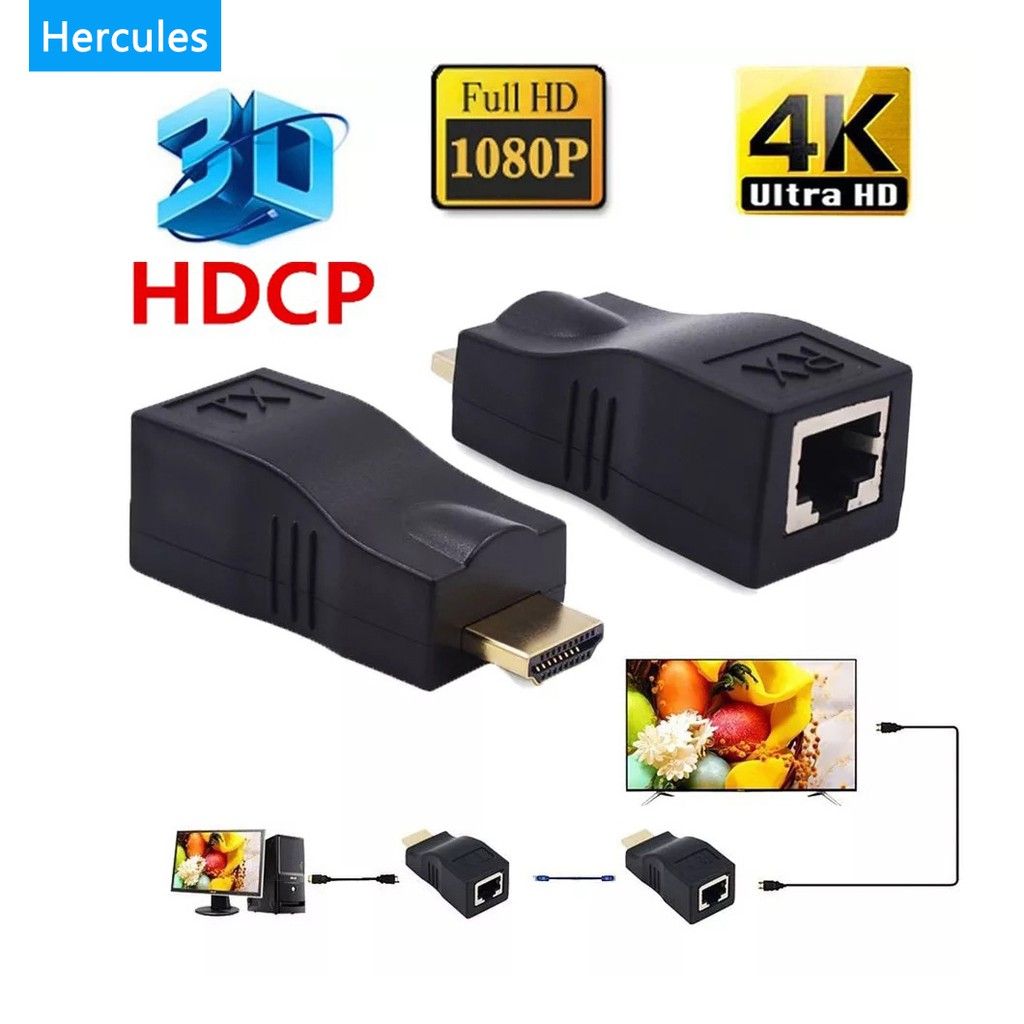 HDMI Extender Over Cat 5e/6, HDMI to RJ45 Ethernet Network Converter 2 Ports, Support 1080 P