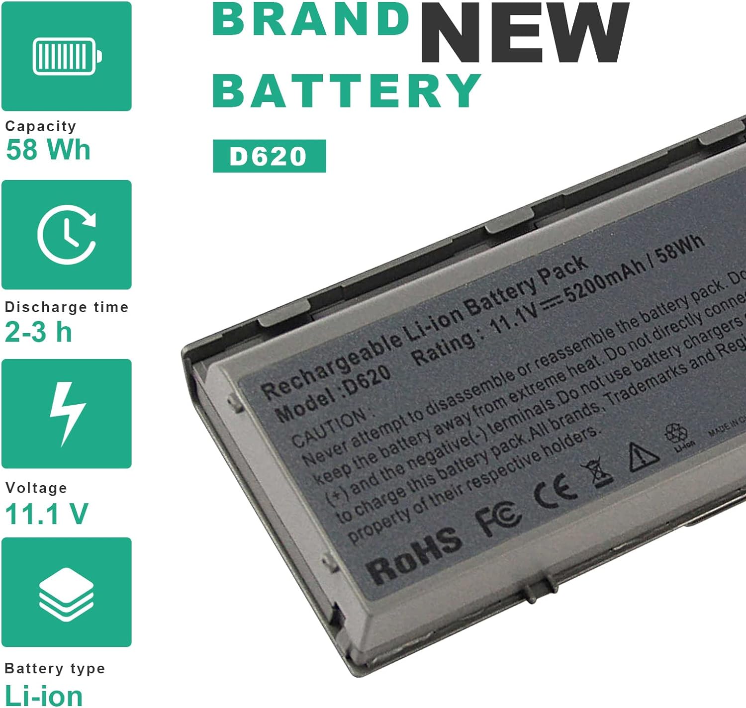 Laptop Battery for Dell Latitude D620 D630 D630C D630N D631 D640 PC764, JD634,