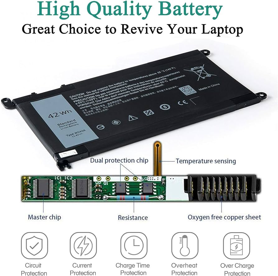 WDX0R Replacement Laptop Battery for Dell Inspiron 13 15 5000 7000 Series 5570 7579 7378 5567 7573 5565 5379 5378 Latitude 3490 3590 3340 3400 3390 3500 3190 Vostro 5468 5568 P69G 3CRH3