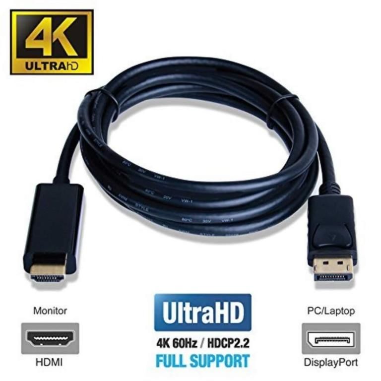 DISPLAY PORT (DP) TO HDMI CONVERTER 1.8M CABLE 1080P FULL HD DISPLAY PORT TO HDMI ADAPTER