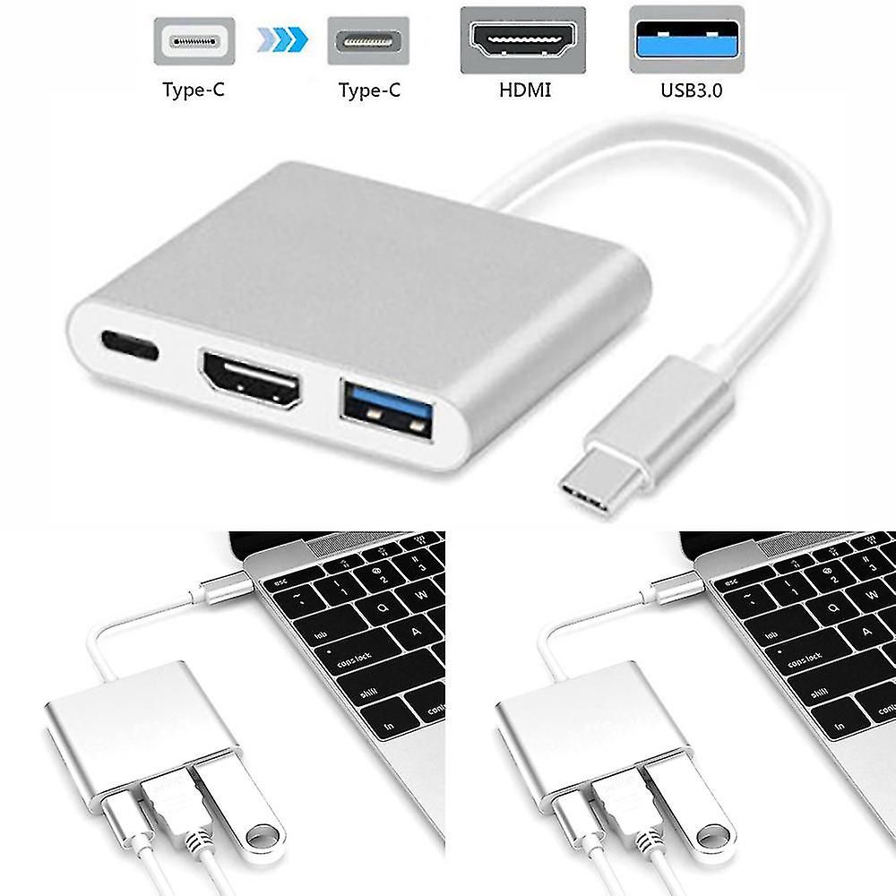 3 in 1 Type-C to 4K HD HDMI USB 3.0 Hub USB-C Data Charging Adapter Cable