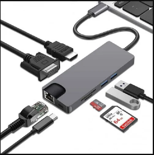 8 in 1 USB C Adapter with 4K HDMI, 100W PD, USB C Port, USB 3.0, RJ45 Ethernet, SD/TF Card Reader, Docking Station Compatible with MacBook Pro/Air USB C Laptops and Other Type C Devices