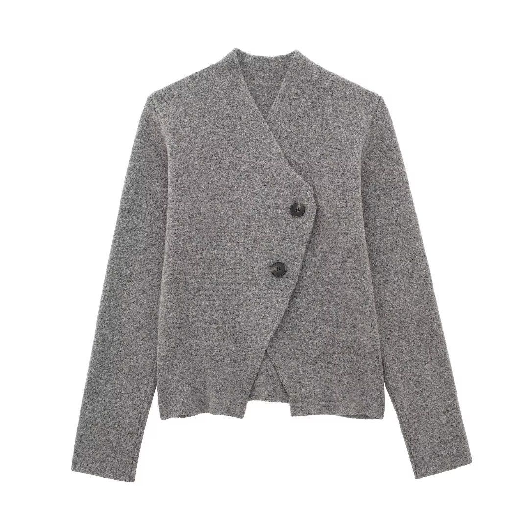 Euro-american style women's knitted double-front jacket straight skirt