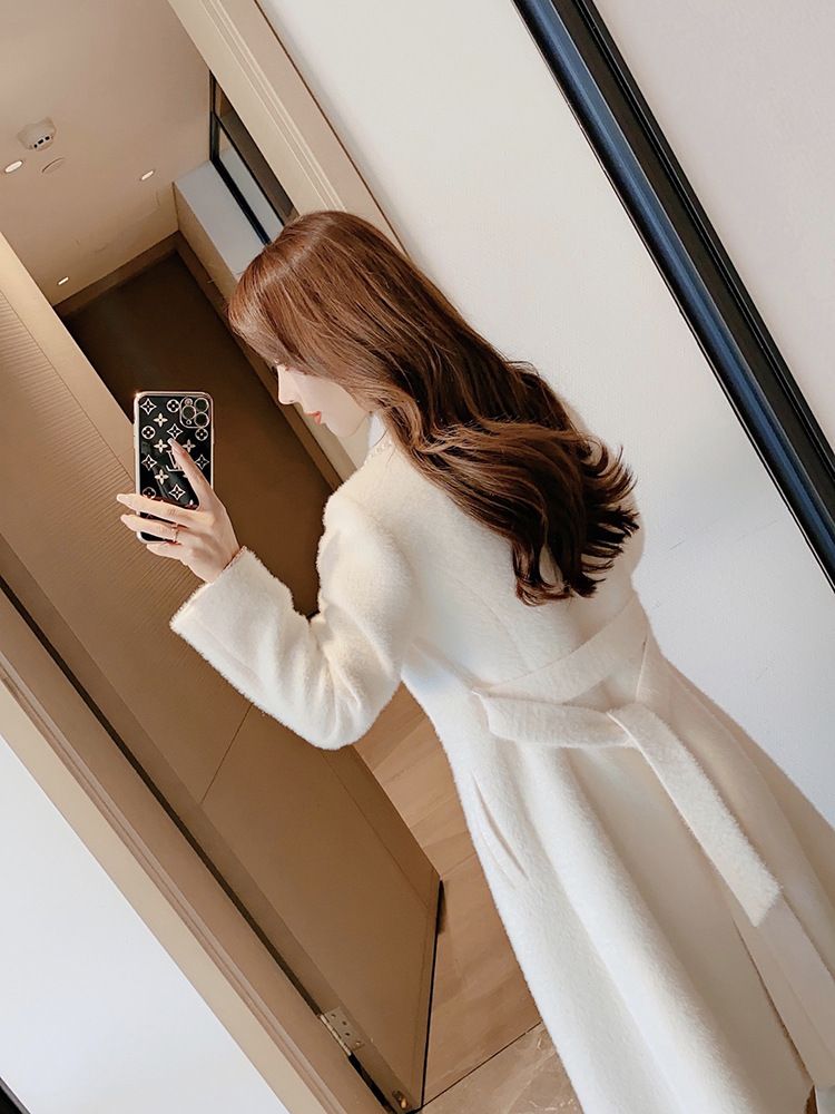 2024 White Woolen Coat Female Autumn and Winter New Mid-length Tweed Temperament Jacket