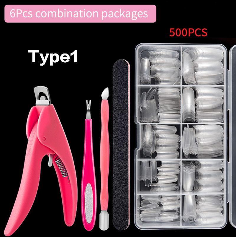 500Pcs With Box Natural Clear Half Acrylic UV Gel Manicure Half False Fake Nails Tips With Nail tool Sets