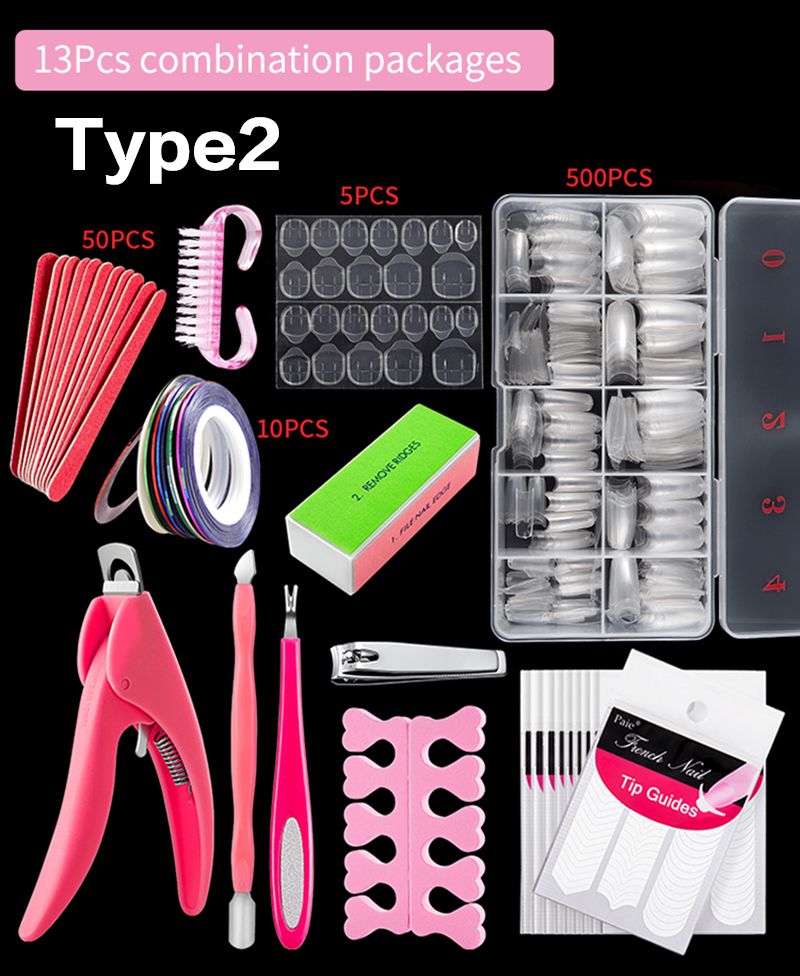 500Pcs With Box Natural Clear Half Acrylic UV Gel Manicure Half False Fake Nails Tips With Nail tool Sets