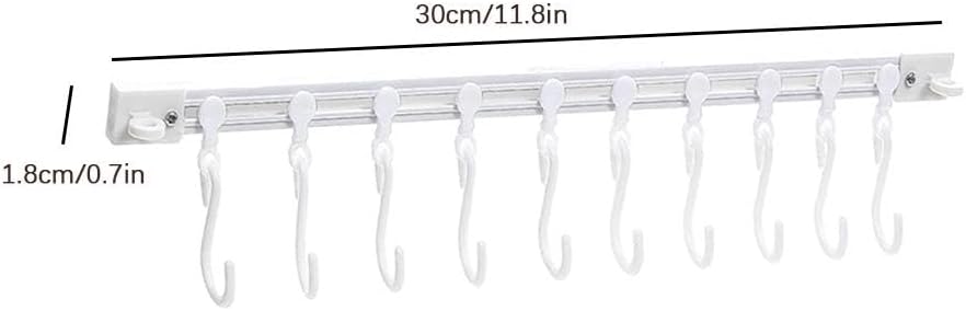 Multifunctional Slide Rail Hook, Adhesive Wall Hooks Rack Kitchen Rail, Wall Mount Accessory Hanger with 10 Hooks for Bathroom Kitchen Bedroom Towel Holder Kitchen accessories Cupboard Storage Rack