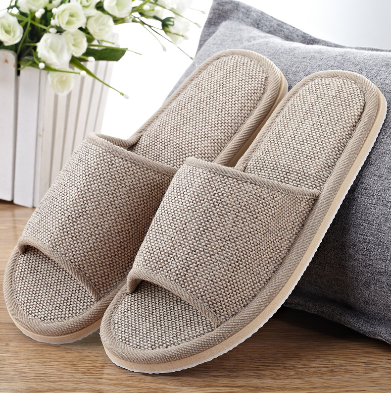 Men's Shoes Slippers Unisex Indoor Slippers Four Seasons Linen Open Slippers Couple Home Indoor Slippers Hospitality Men and Women Shoe Sandles Casual School Flats Brown Simple Elegant Anti-skid Khaki,EU44