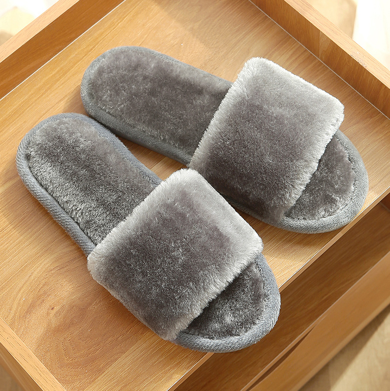 Women's Shoes Slippers Indoor Slippers Thick-soled warm plush confinement shoes, one-line opening indoor cotton slippers Grey,EU41