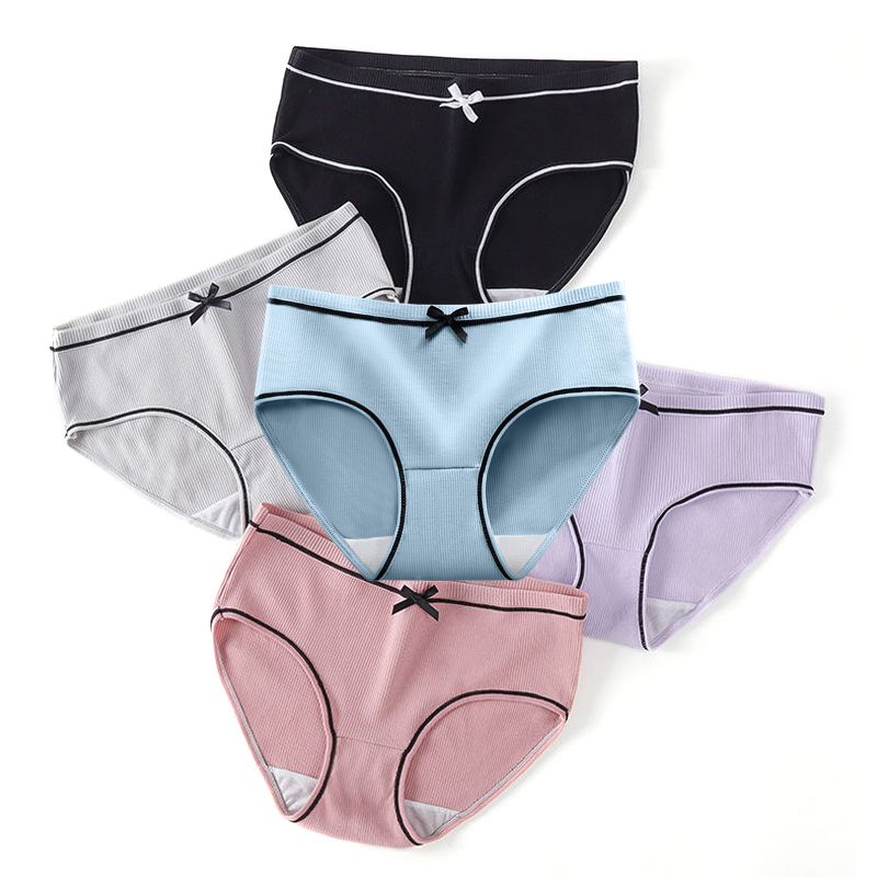 【5-Pack】Women's Clothing Lingerie Panties Underwear For Female Students Korean Style Threaded Mid-Waist Girl's Cute Large Size Underwear Panties Random colors【5 piece】,2XL