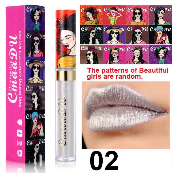 Cmaadu shimmer lip gloss beauty girl diamond glitter lip tint waterproof long lasting 12 color gold flash liquid lipstick makeup view 5