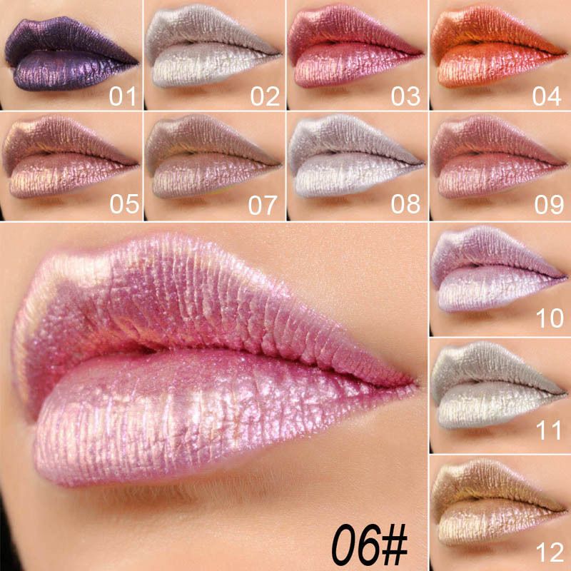 Cmaadu shimmer lip gloss beauty girl diamond glitter lip tint waterproof long lasting 12 color gold flash liquid lipstick makeup view 3