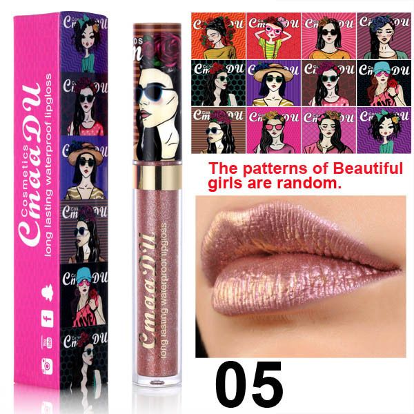 Cmaadu shimmer lip gloss beauty girl diamond glitter lip tint waterproof long lasting 12 color gold flash liquid lipstick makeup view 9