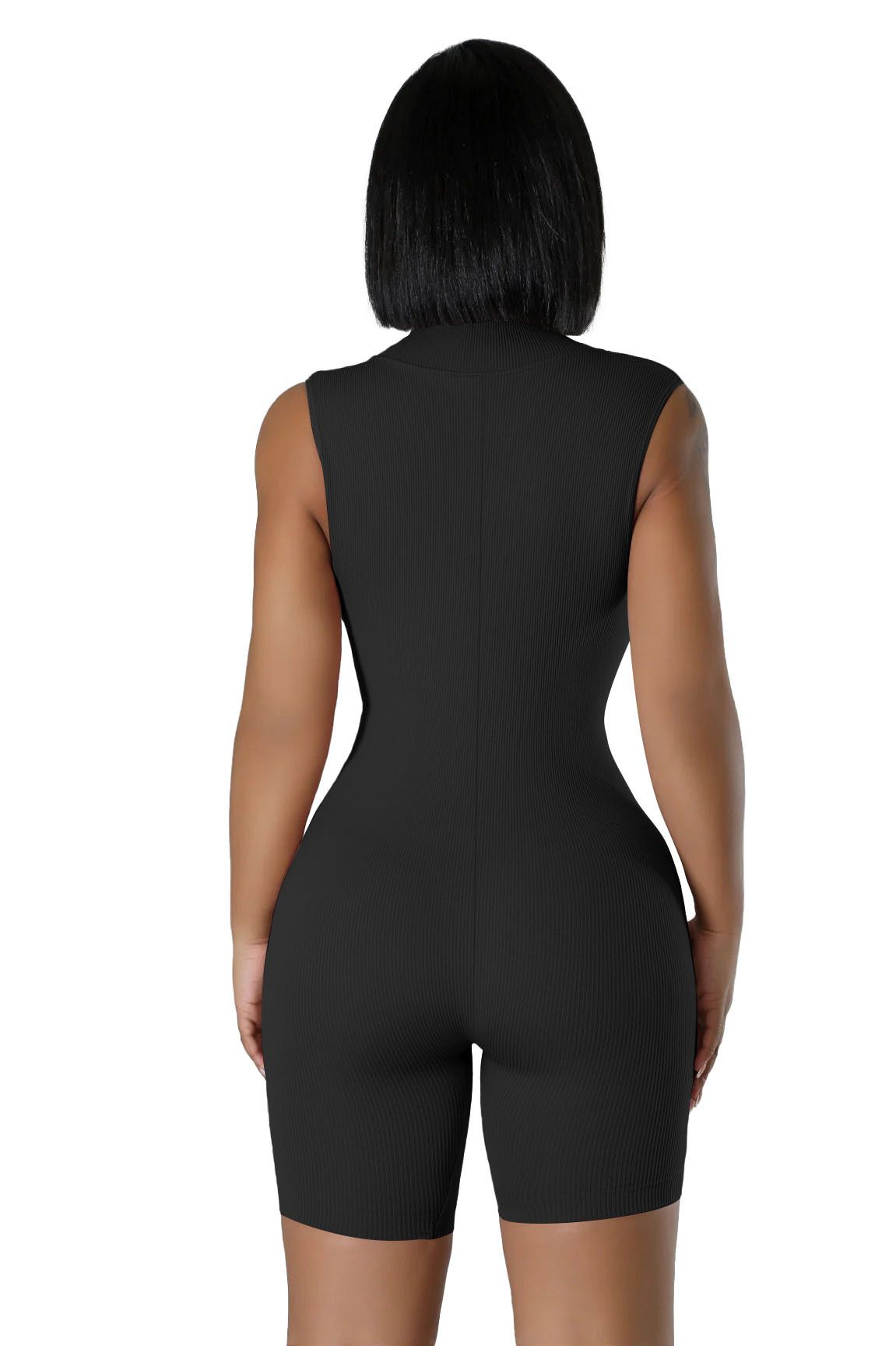 New open neck zip sleeveless solid colour casual sports one-piece sexy tight one-piece shorts