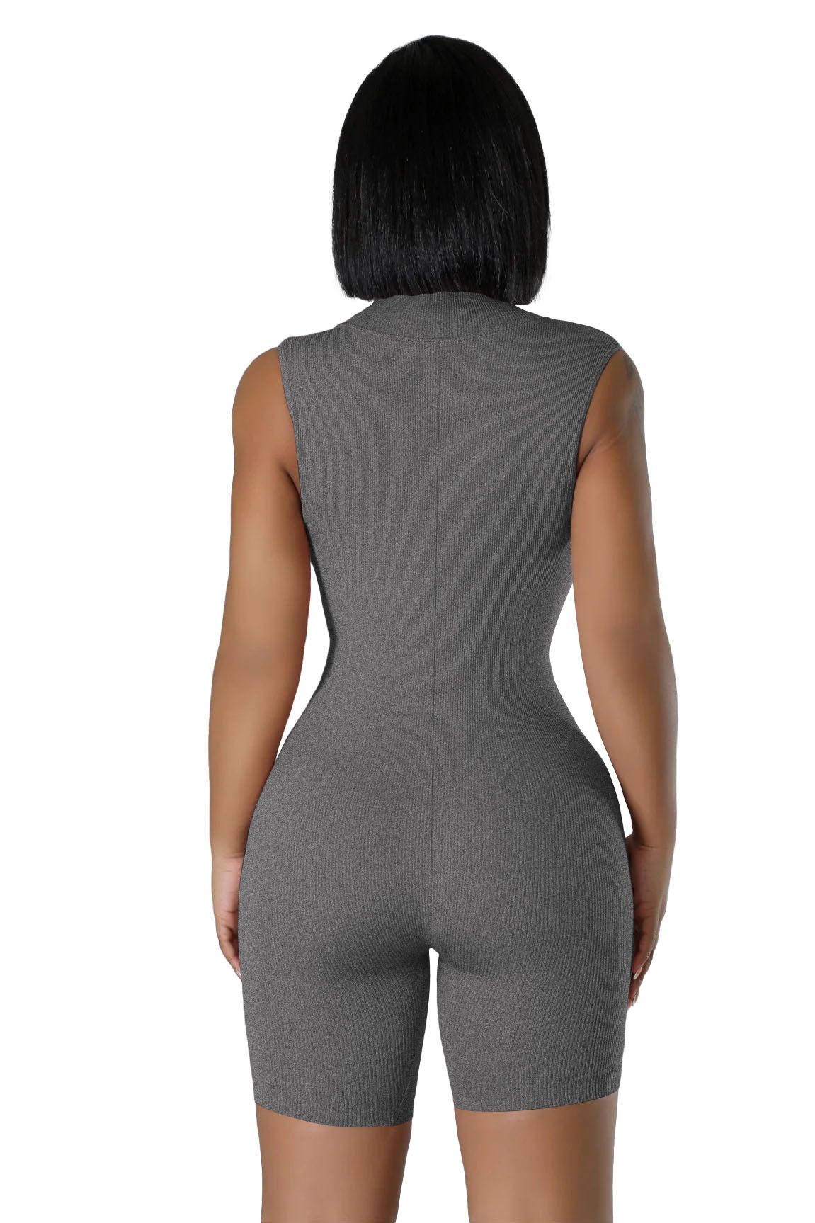 New open neck zip sleeveless solid colour casual sports one-piece sexy tight one-piece shorts
